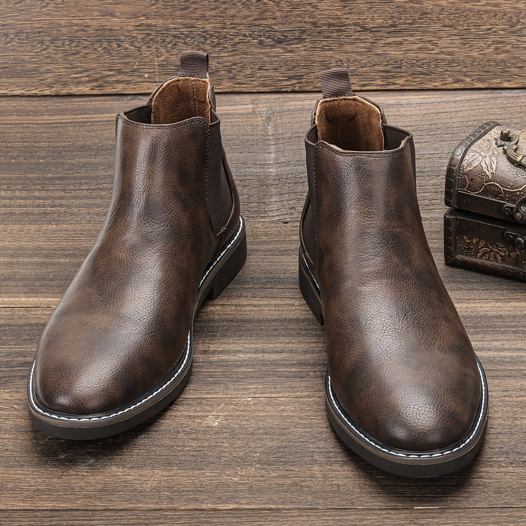 Men'S Chelsea Ankle Boots - Size 40-46, Brown Faux Cover with Black Elastic Band, Pointed Toe, TPR Sole, Ideal for Casual Wear and Vacation