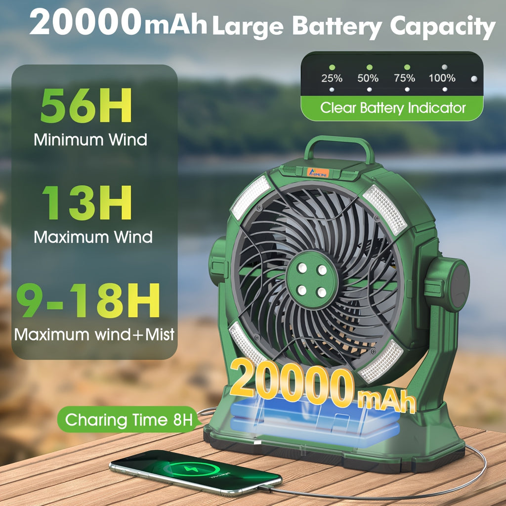 2025 New Spray Fan, 6-liter Bucket Portable Spray Fan (with Remote Control), 20000mAh Rechargeable Battery Portable Fan, Suitable For Outdoor Terrace, Camping Fan 270 ° Adjustable, Hanging, With Lighting, For Outdoor, Barbec