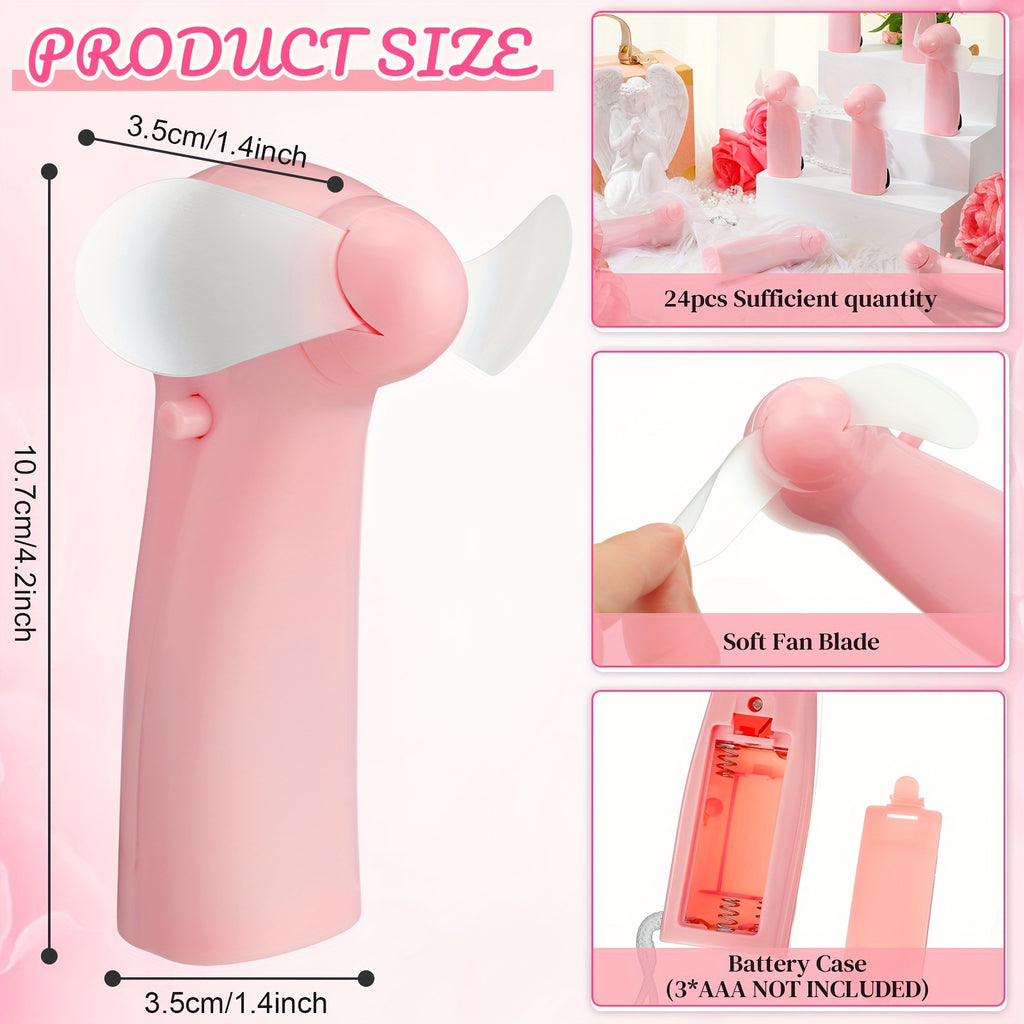 24 Pcs Mini Portable Fan - Powerful Handheld Electric Personal Battery Fan for Wedding Favors, Summer Music Festival, Travel, and Camping, Rechargeable and Compact Design (White, Pink, Mint Blue)