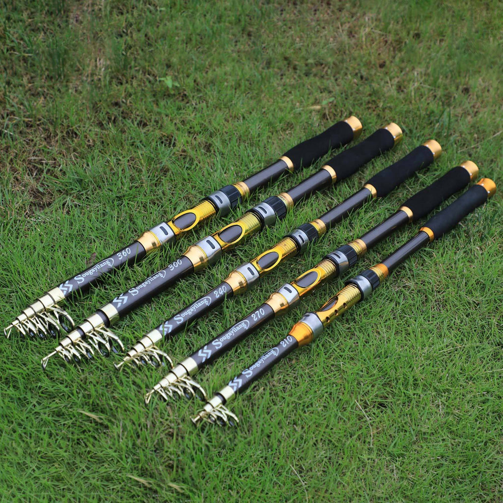 [Quality Construction] Sougayilang Ultralight Carbon Fiber Spinning Fishing Rod - Portable, Medium Action, 6.72-9.84ft Extendable Length, Black & Golden with Comfort Grip Handle - Ideal for All Anglers