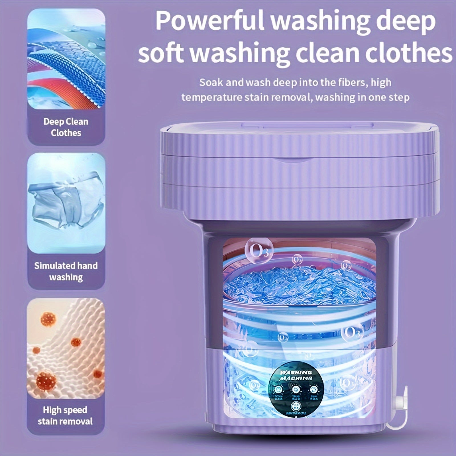 Portable washing machine, 10L foldable mini washing machine, 3 modes deep cleaning underwear, baby clothes, foldable washing machine, apartment, dormitory, camping, RV, travel laundry