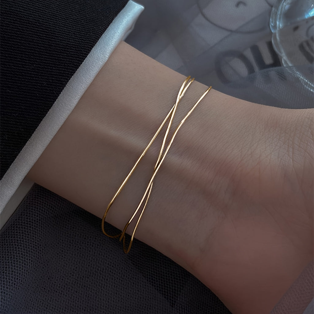 1pc Nooxian Women'S Snake Bone Bracelet, 304 Stainless Steel Multi-layer Simple & Hip Hop Style Chain for Daily & Vacation Wear, Vacation Accessory | Minimalist Jewelry | Polished Finish