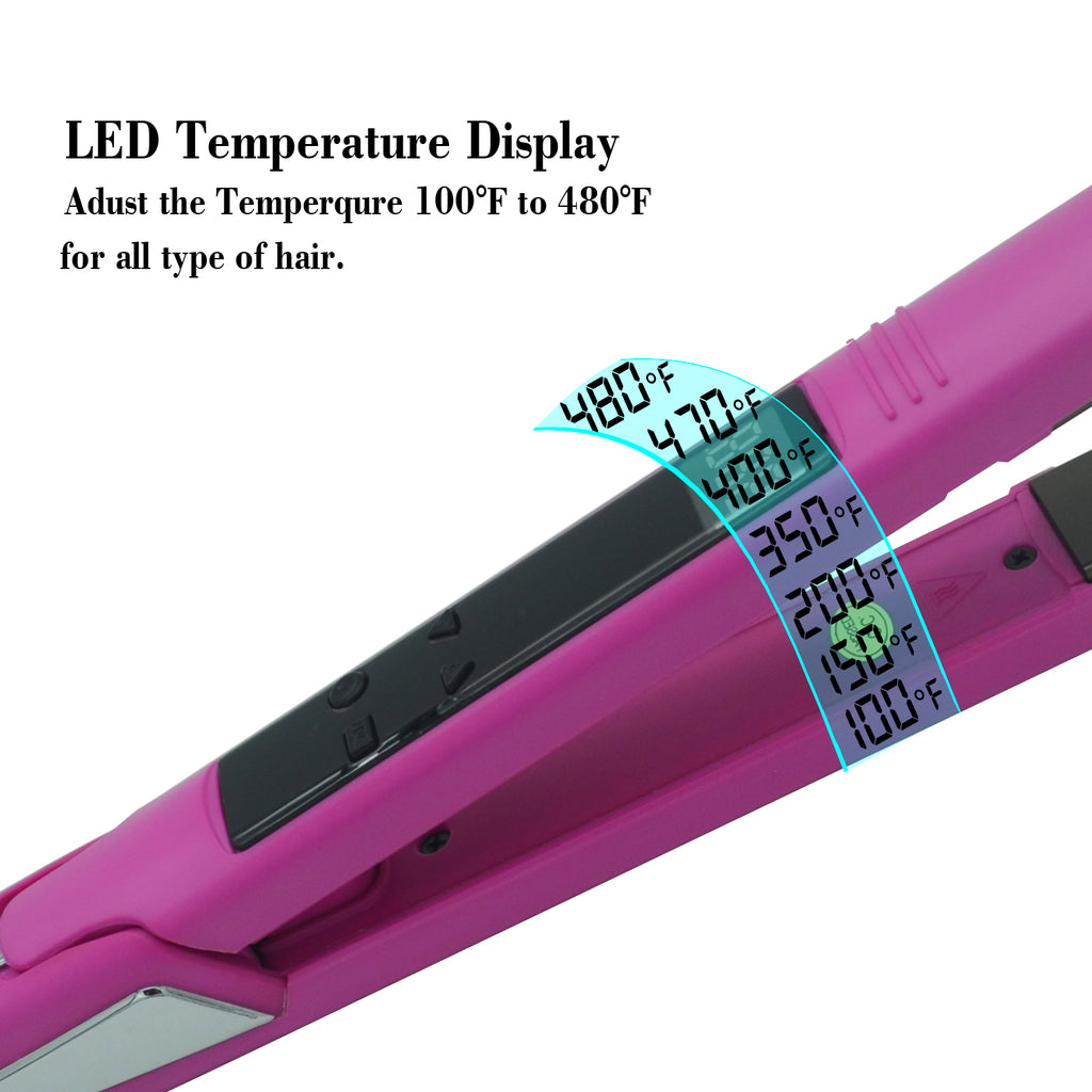 Professional Salon Hair Straightener & Curler - 265°F-450°F High-Temperature Flat Iron with LCD Display, 2-in-1 Dual Function, Titanium Ceramic Technology, Ideal for Home & Commercial Use, Ergonomic Handle, Compatible with