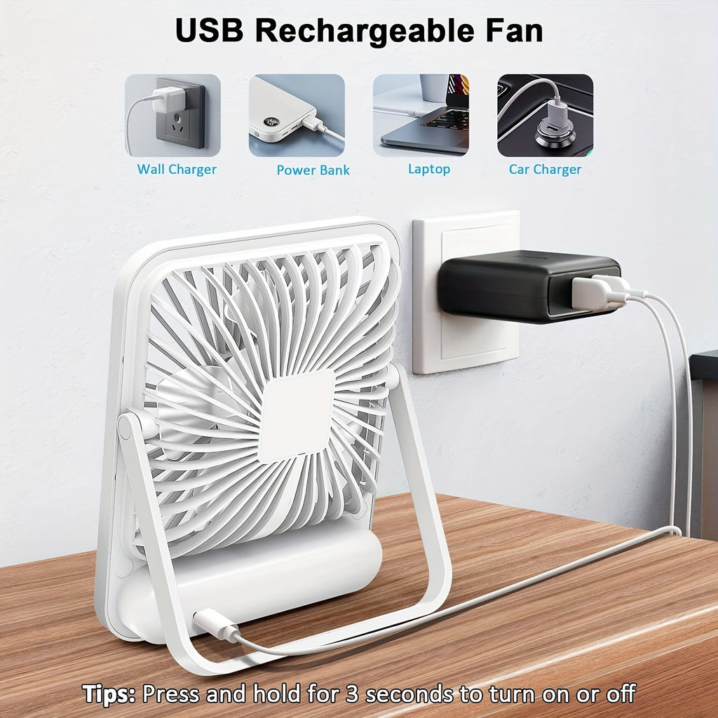 YITUMU Mini Desktop Fan, USB Charging Portable Fan, Square Shape, 1800mAh Rechargeable Cruise Fan, Powerful Wind, 5 Gears Portable Cooling Fan, Quiet Operation, Suitable For Home, Office, Car And Outdoor Travel
