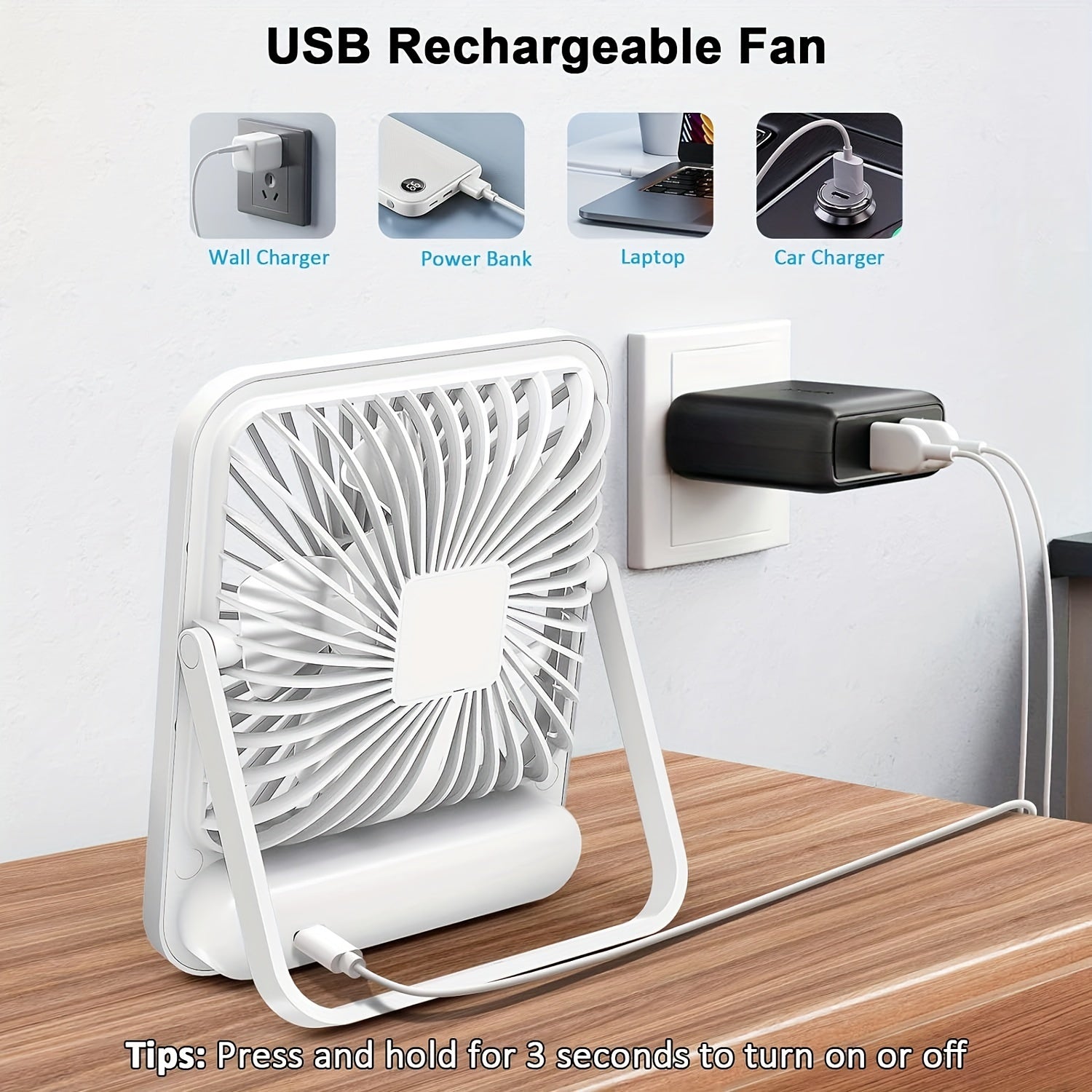 YITUMU Mini Desktop Fan, USB Charging Portable Fan, Square Shape, 1800mAh Rechargeable Cruise Fan, Powerful Wind, 5 Gears Portable Cooling Fan, Quiet Operation, Suitable For Home, Office, Car And Outdoor Travel