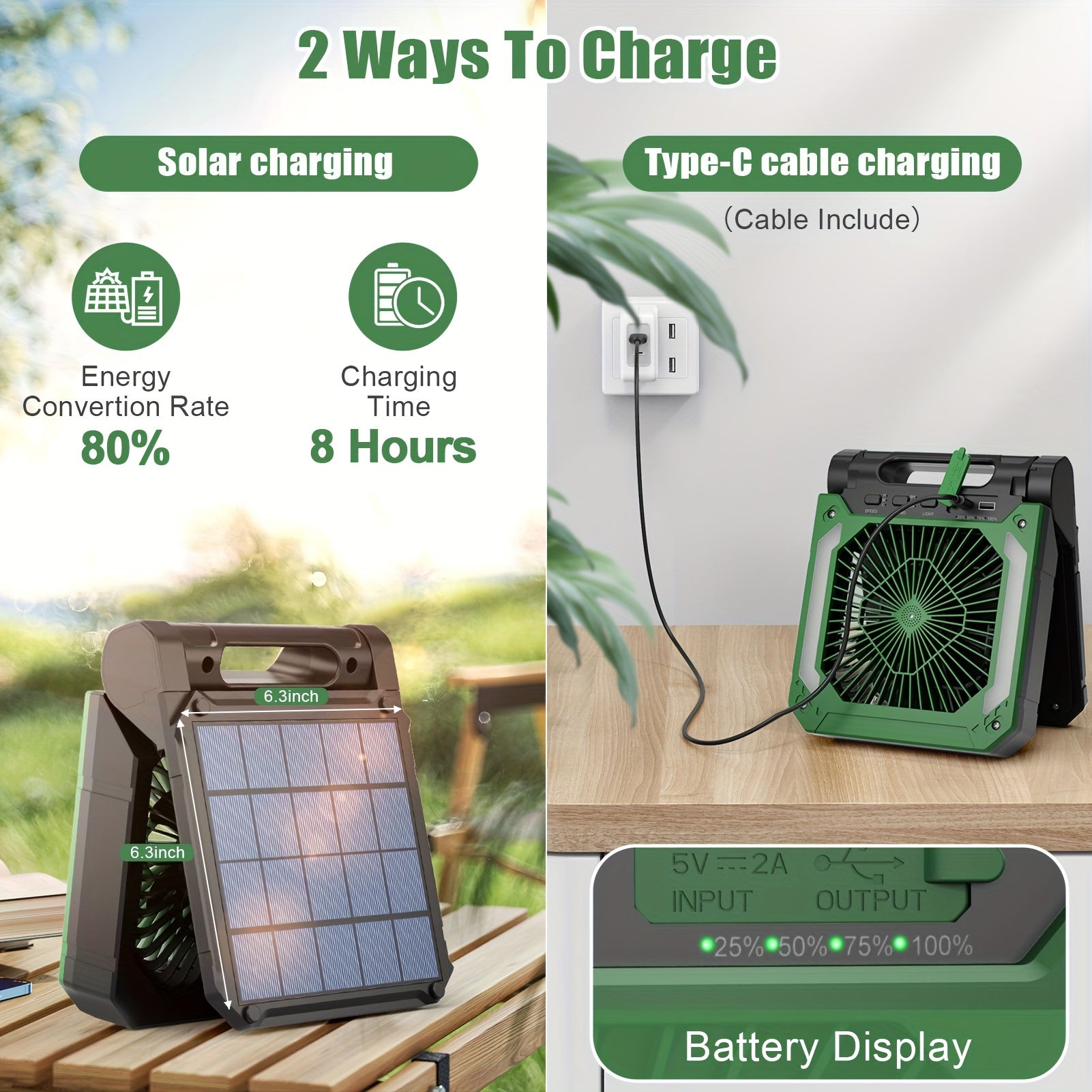 20000mAh Solar Powered Camping Fan with LED Lantern, 3 Speeds Cordless Battery, Portable Fan with Timer & Hanging Hook for Tent, Worksite, Quiet Desk Fan