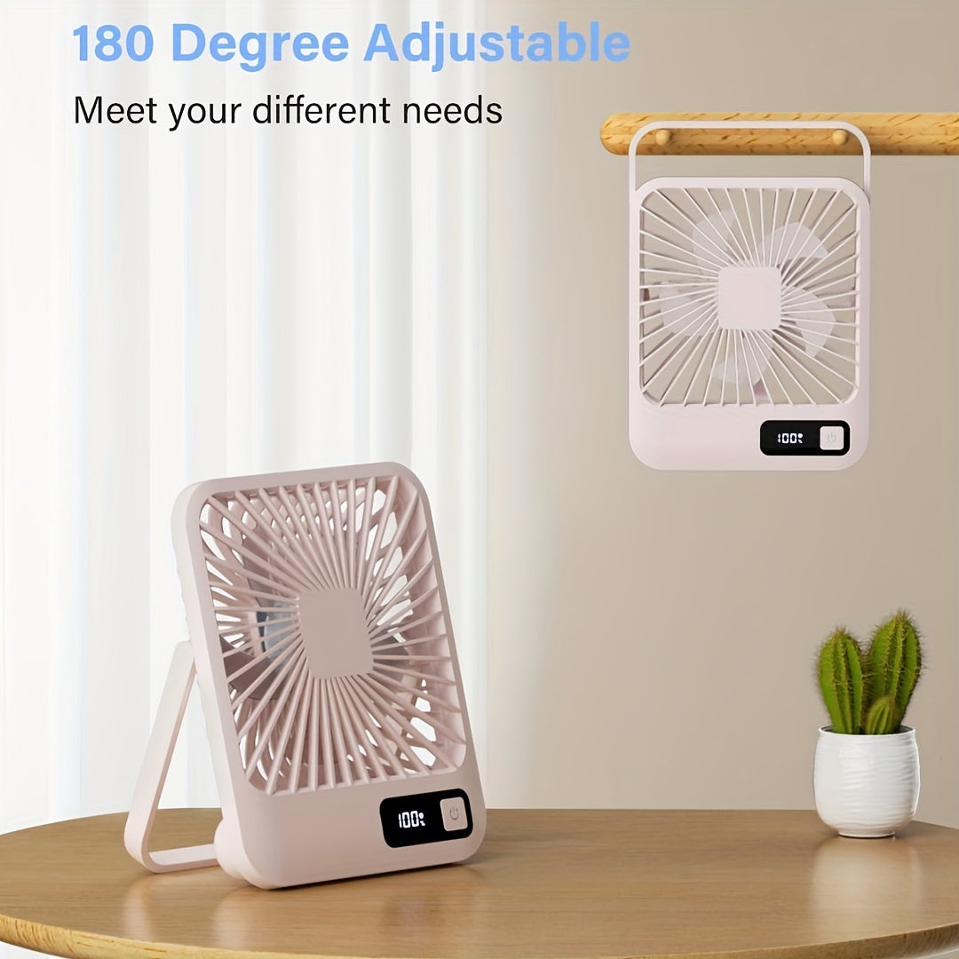 YITUMU Mini Desktop Fan, USB Charging Portable Fan, Square Shape, 1800mAh Rechargeable Cruise Fan, Powerful Wind, 5 Gears Portable Cooling Fan, Quiet Operation, Suitable For Home, Office, Car And Outdoor Travel