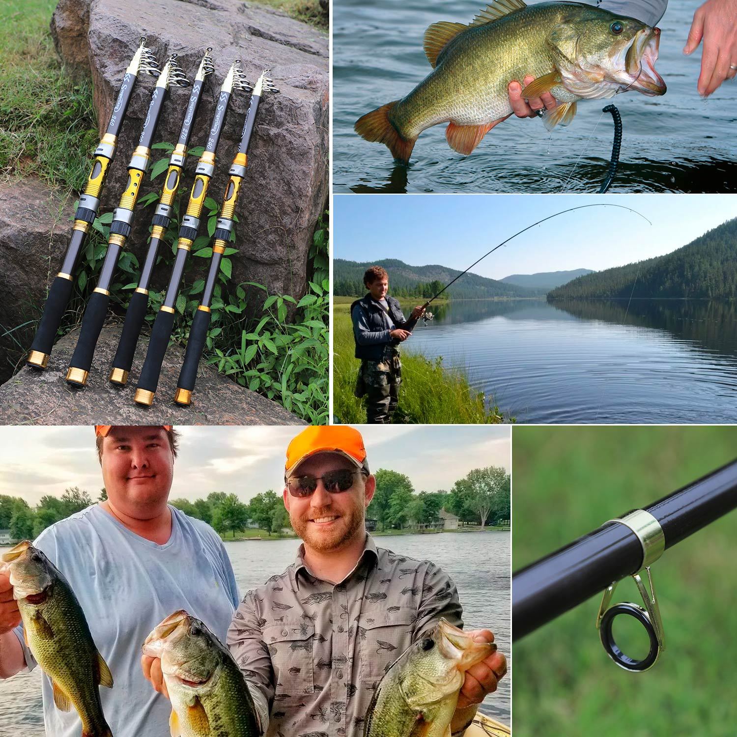 [Quality Construction] Sougayilang Ultralight Carbon Fiber Spinning Fishing Rod - Portable, Medium Action, 6.72-9.84ft Extendable Length, Black & Golden with Comfort Grip Handle - Ideal for All Anglers