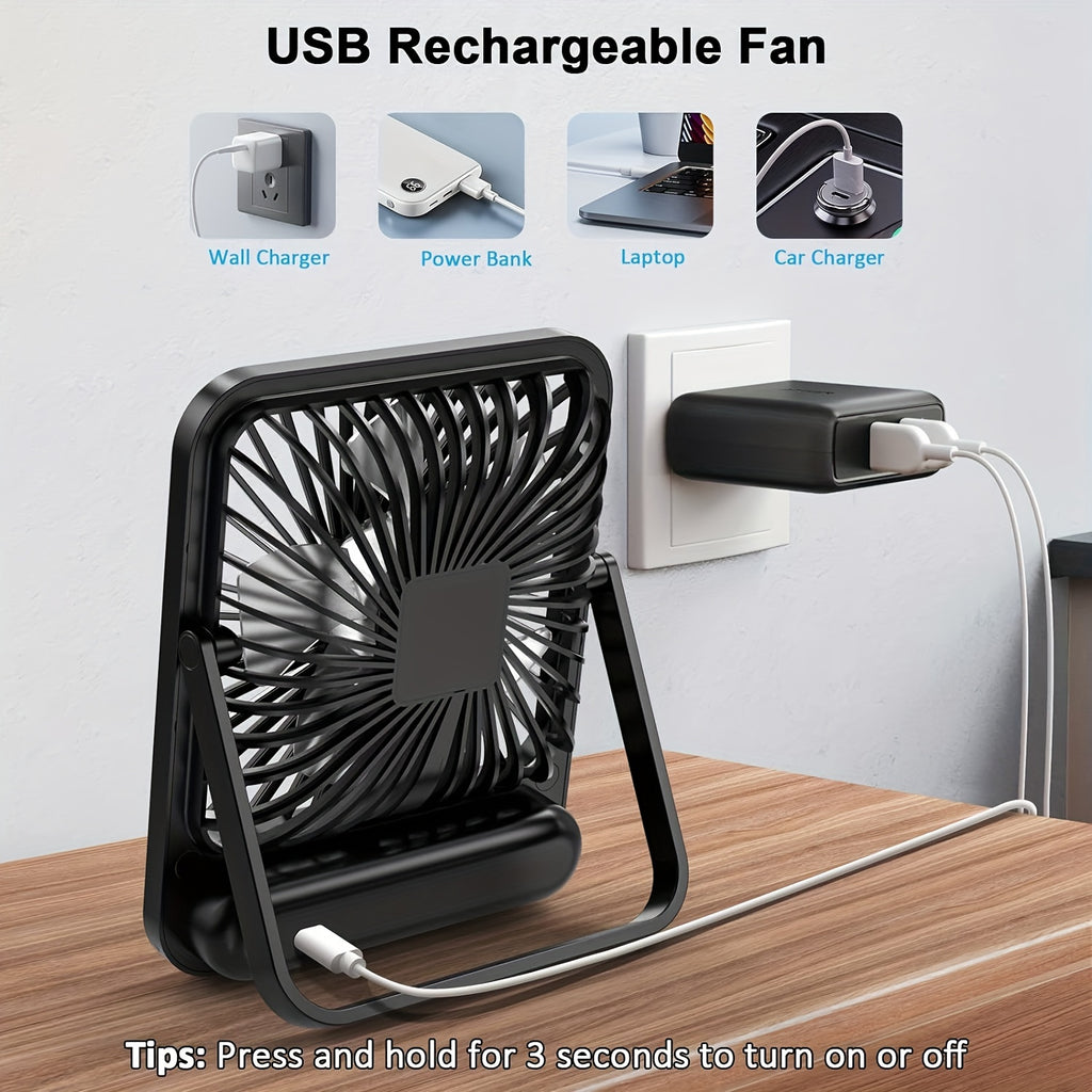 Wireless Fan Desk Fan Table Fan USB Portable FAN Ultra Quiet 2000mAh Battery Operated With Strong Wind, 180° Tilt Folding And 5 Speeds  Mini Personal Fan For Office Bedroom Travel Tent And Outdoor Summer, Cooling Portable Fa