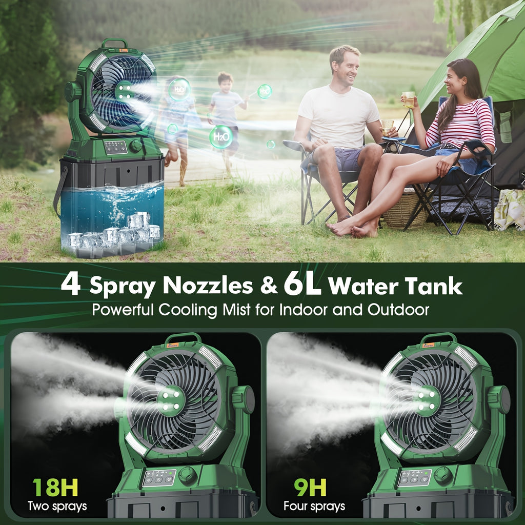 2025 New Spray Fan, 6-liter Bucket Portable Spray Fan (with Remote Control), 20000mAh Rechargeable Battery Portable Fan, Suitable For Outdoor Terrace, Camping Fan 270 ° Adjustable, Hanging, With Lighting, For Outdoor, Barbec
