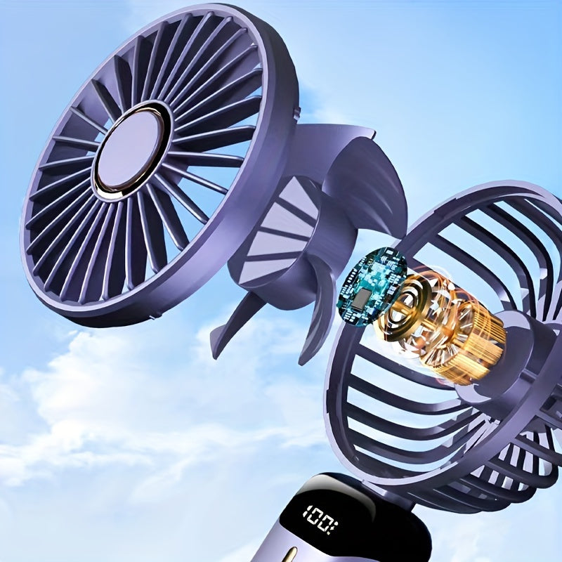 1pc Mini Portable Fan, Handheld Fan Personal Mini Fan USB Rechargeable With 5 Speeds, 90° Foldable Battery Operated Mini Fan With LED Display, Desk Fan Working Time For Office Bedroom Outdoor Travel Camping Back To School Su