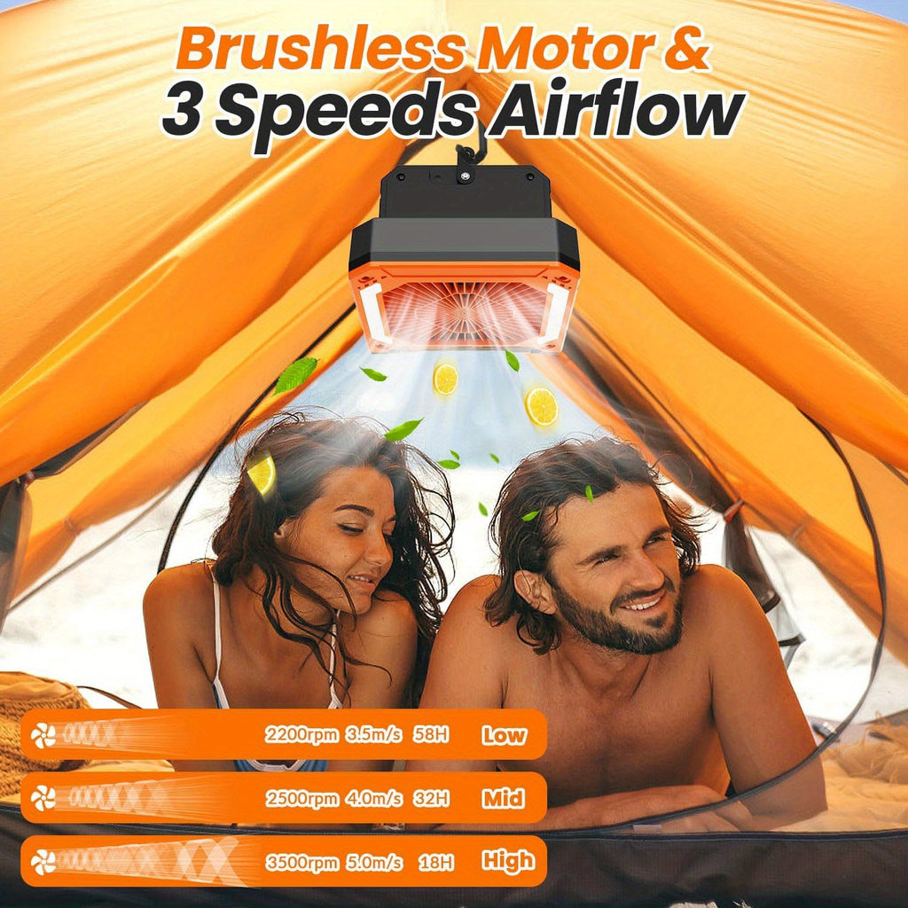 20000mAh Rechargeable Solar Powered Portable Fan with Led Lantern, 3 Speeds Cordless Battery Operated Camping Fan with PowerBank, Timer, Hangble & Quiet Desk Fan for Tent Hurricane Worksite (Orange)