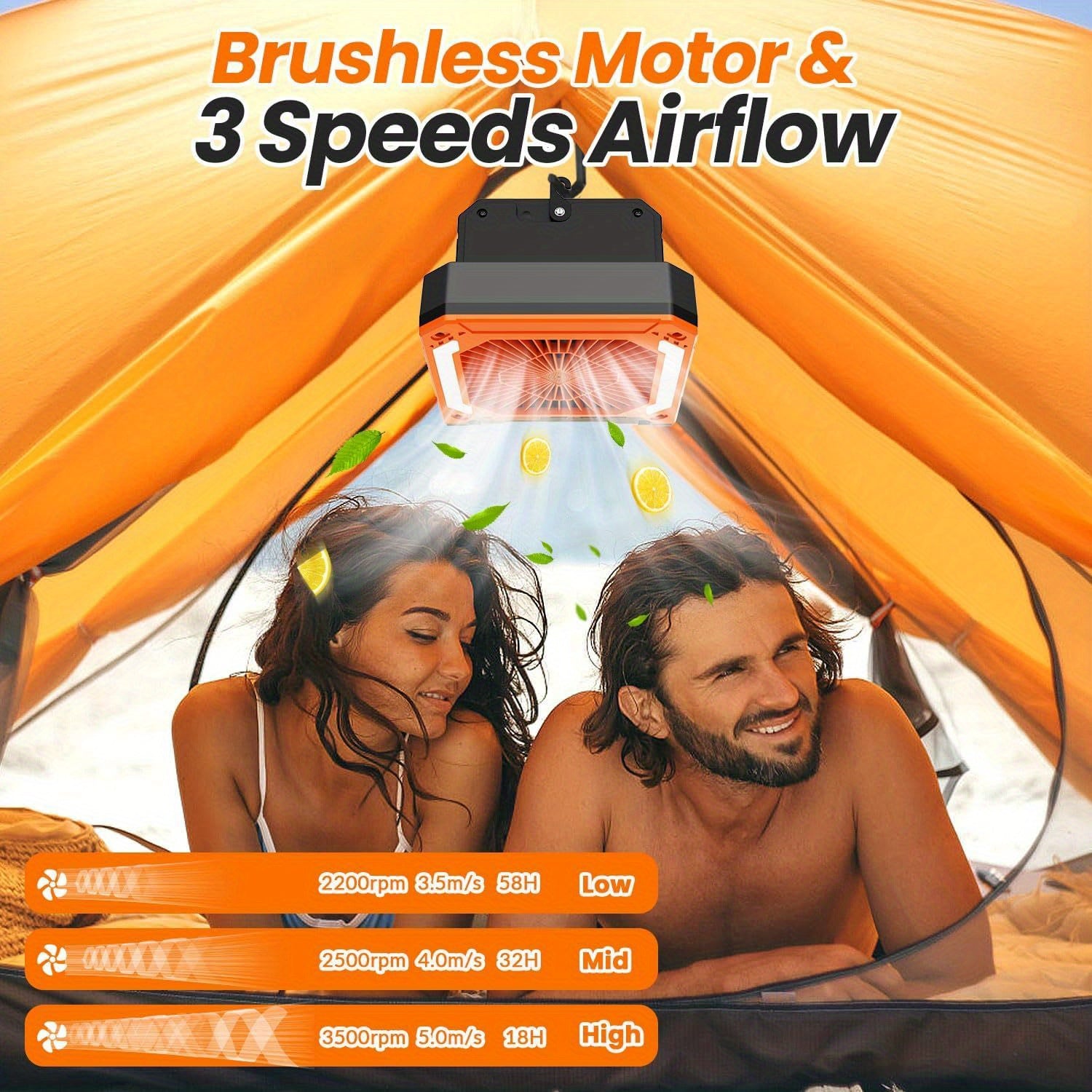 20000mAh Rechargeable Solar Powered Portable Fan with Led Lantern, 3 Speeds Cordless Battery Operated Camping Fan with PowerBank, Timer, Hangble & Quiet Desk Fan for Tent Hurricane Worksite (Orange)