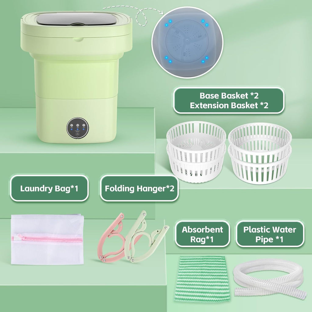 Mini and Compact Washing Machine, 11L and Foldable Mini Washer with 3 Modes Deep Cleaning of Underwear, Baby Clothes and Socks, Mini Washing Machine for Apartments, Dorm, Camping, Travel Laundry
