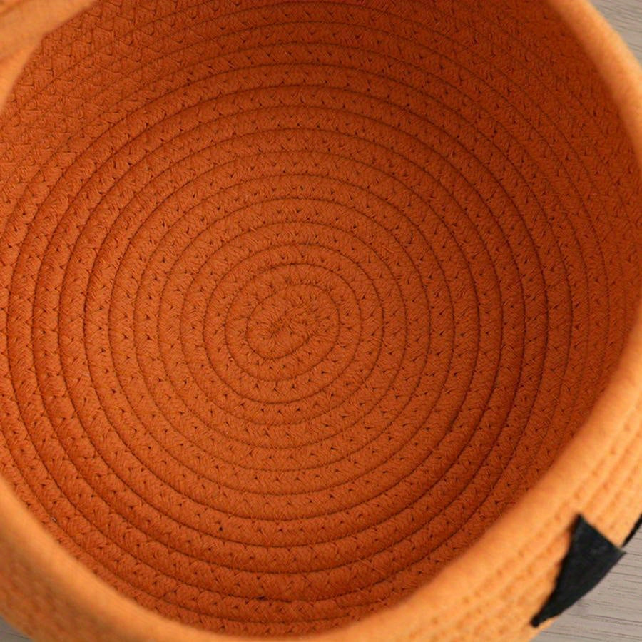 Halloween Candy Bags, Halloween Pumpkin Baskets Decorative Empty Rope Woven Baskets Storage Bins with Lids for Towels, Toys, Baby Clothes Size 7.9 * 10 Inches