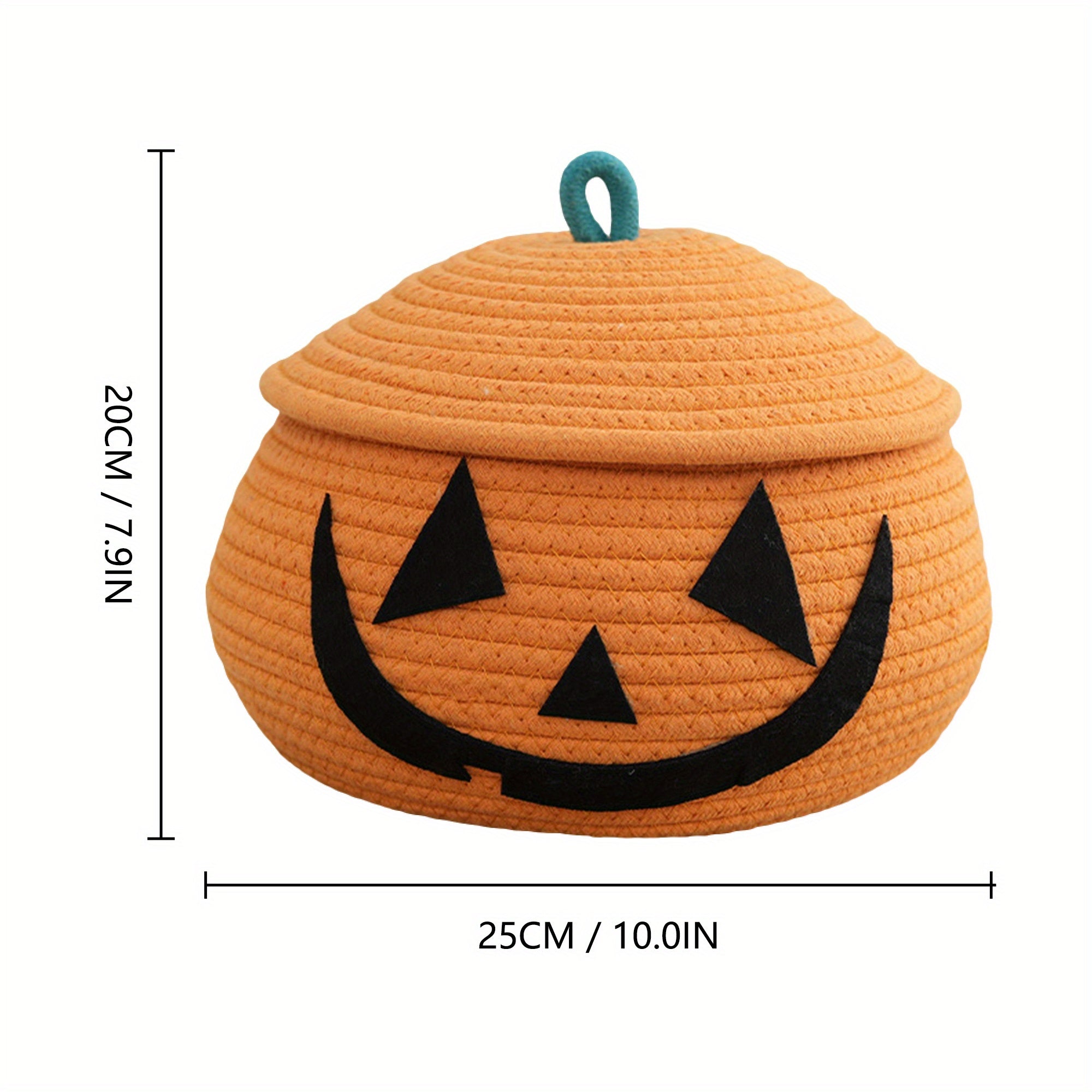 Halloween Candy Bags, Halloween Pumpkin Baskets Decorative Empty Rope Woven Baskets Storage Bins with Lids for Towels, Toys, Baby Clothes Size 7.9 * 10 Inches