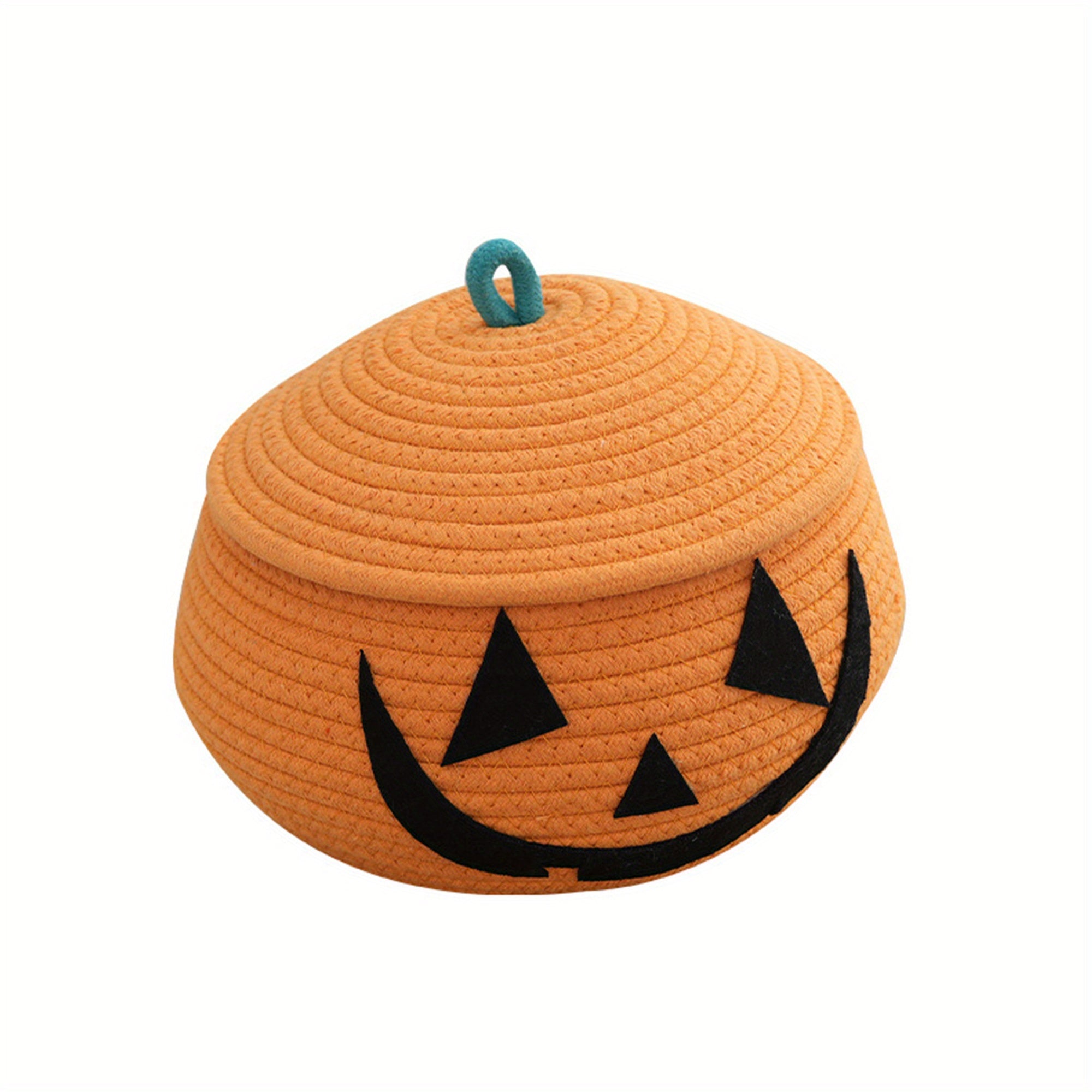 Halloween Candy Bags, Halloween Pumpkin Baskets Decorative Empty Rope Woven Baskets Storage Bins with Lids for Towels, Toys, Baby Clothes Size 7.9 * 10 Inches