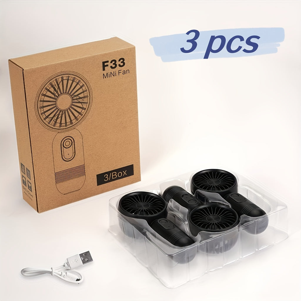 3-pack Portable Mini Fan Handheld Personal Small Fan With 3-speed For Travel, Rechargeable Portable Fan, Long-lasting Rechargeable Fan, Rechargeable Fan, USB Rechargeable Battery Operated Eyelash Fan