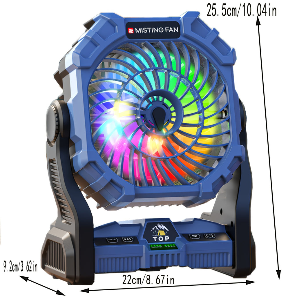 [Portable Spray Fan] 20,000mAh Portable Spray Fan with LED Mood Light & Timer - USB Rechargeable, 3 Spray Modes, 3 Speeds, 2 Timers, 2 Modes for Camping, Hiking, Outdoor, Bedroom, Living Room - Durable Plastic, Polished Finis