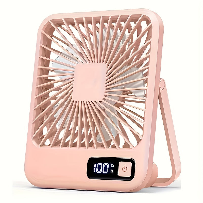 Portable USB Desktop Fan with Battery - Ultra-Quiet 5-Speed Adjustable & 180° Foldable Design, Digital Power Display, Polished Acrylic Finish, Compact for Home, Office, Travel, Air Conditioning, Portable Fan, Home Cooling, M