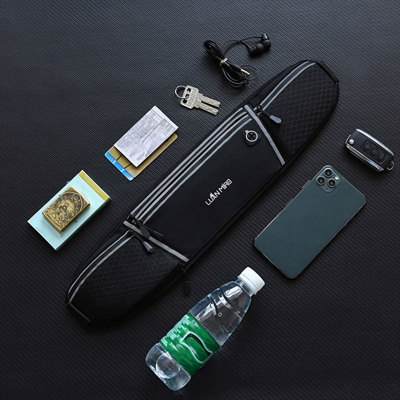 Luan Miao Sports Waist Pack - Black & White, Waterproof Polyester, Adjustable Strap, Multi-Pocket Design for Running, Hiking, and Fitness, Outdoor Gear | Adjustable Waist Pack | Durable Zipper Closure, Running Gear