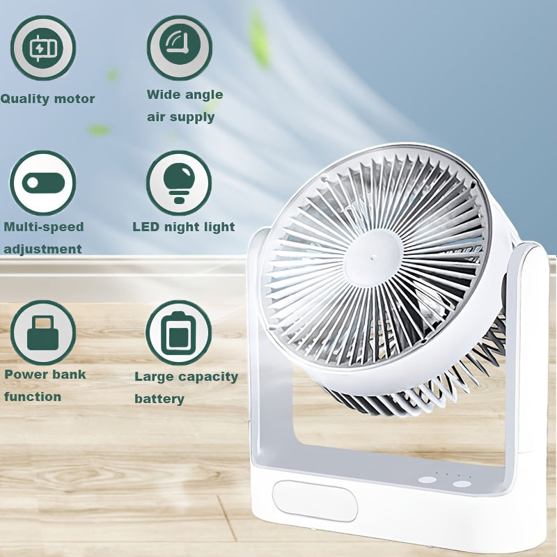 [Solar Powered, 3 Speeds Fan] 10 LED Light Solar Powered Portable Fan - 3 Speeds Rechargeable Camping Table Fan with Timer, Floor Fan