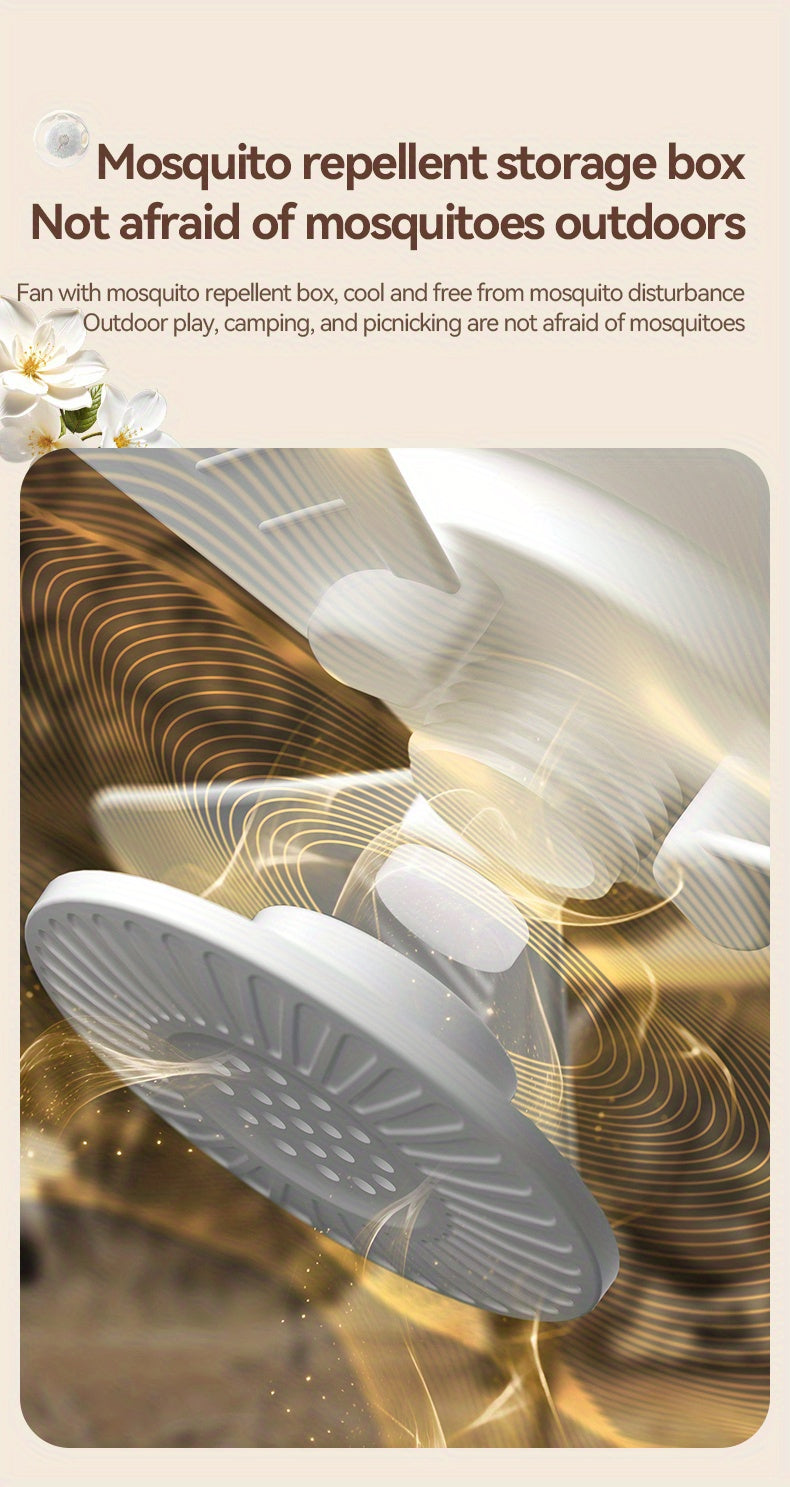 Remote Control Camping Fan with LED Night Light - Rechargeable USB Portable Fan for Tent & Outdoor, 270° Rotation, 3 Light Modes, Sleep Timer, Hanging Hook