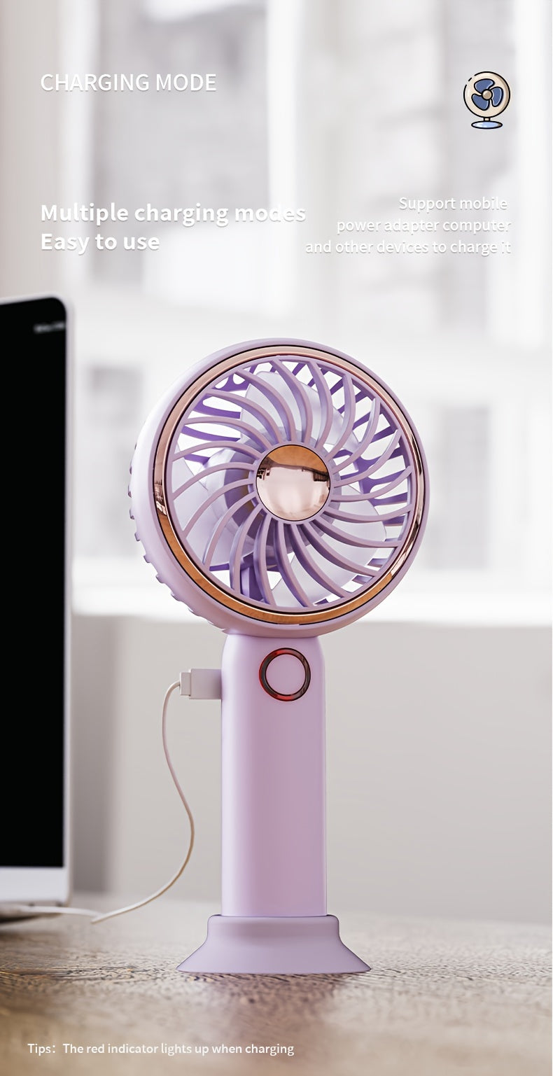 Small Fan, Handheld Portable Fan With LED Light, USB Rechargeable, Long-lasting Battery Life, Silent, Suitable For Office Desktop