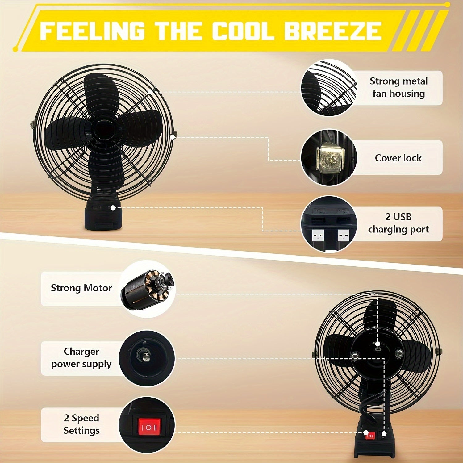 Portable Jobsite Fan Compatible For Dewalt 20v Battery (No Battery Provided) And Direct Power Supply Using Battery Charger Cordless Works Fan Battery Portable Fan With Low Voltage Protection, USB Port, Good For Campaing, Ourd