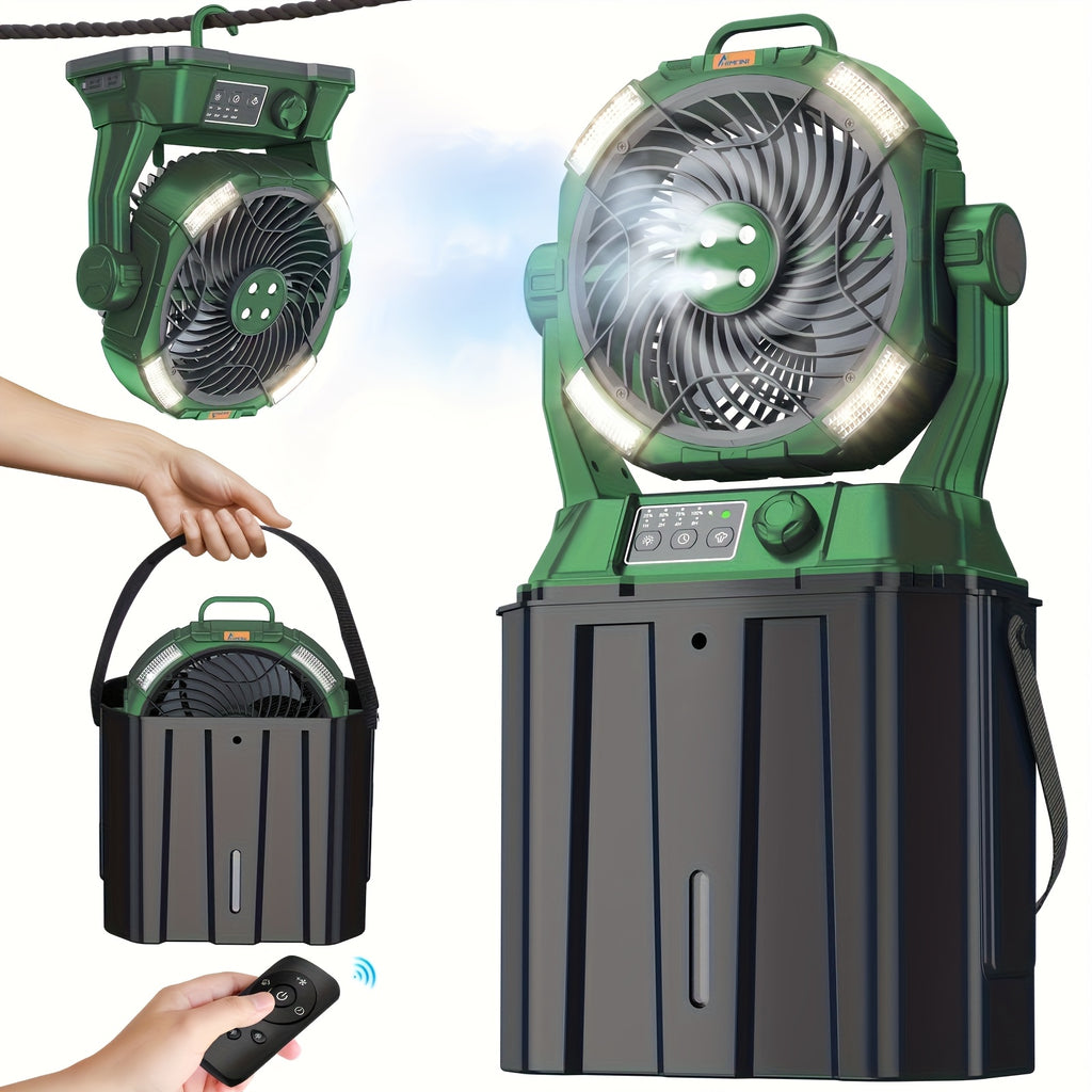 2025 New Spray Fan, 6-liter Bucket Portable Spray Fan (with Remote Control), 20000mAh Rechargeable Battery Portable Fan, Suitable For Outdoor Terrace, Camping Fan 270 ° Adjustable, Hanging, With Lighting, For Outdoor, Barbec