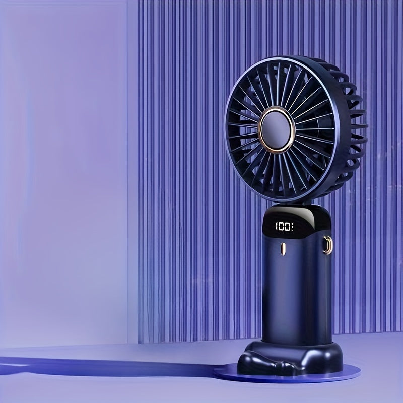 1pc Mini Portable Fan, Handheld Fan Personal Mini Fan USB Rechargeable With 5 Speeds, 90° Foldable Battery Operated Mini Fan With LED Display, Desk Fan Working Time For Office Bedroom Outdoor Travel Camping Back To School Su