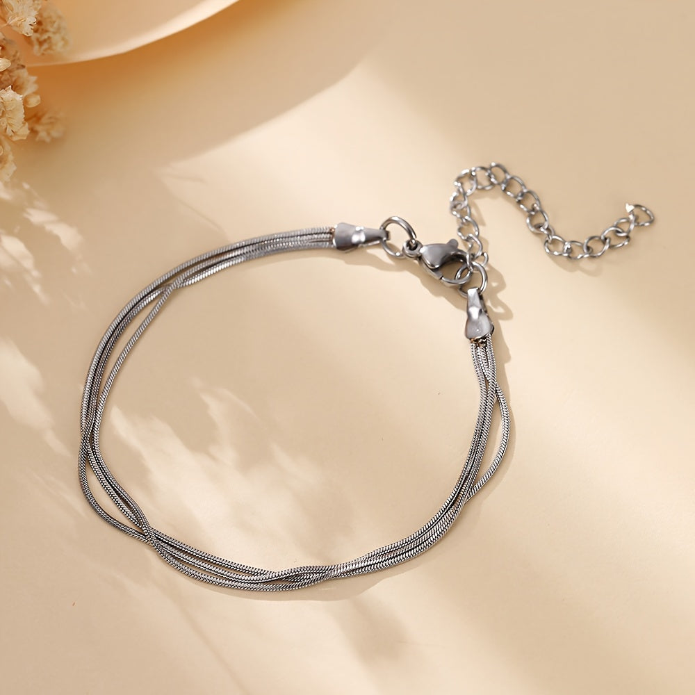 1pc Nooxian Women'S Snake Bone Bracelet, 304 Stainless Steel Multi-layer Simple & Hip Hop Style Chain for Daily & Vacation Wear, Vacation Accessory | Minimalist Jewelry | Polished Finish