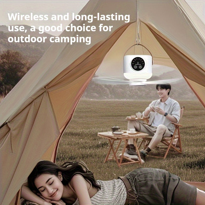 Remote Control Camping Fan with LED Night Light - Rechargeable USB Portable Fan for Tent & Outdoor, 270° Rotation, 3 Light Modes, Sleep Timer, Hanging Hook