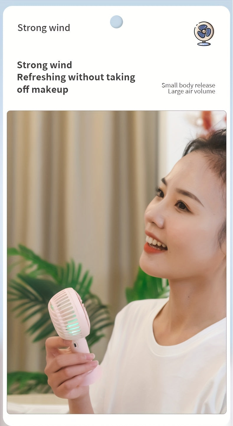 Small Fan, Handheld Portable Fan With LED Light, USB Rechargeable, Long-lasting Battery Life, Silent, Suitable For Office Desktop