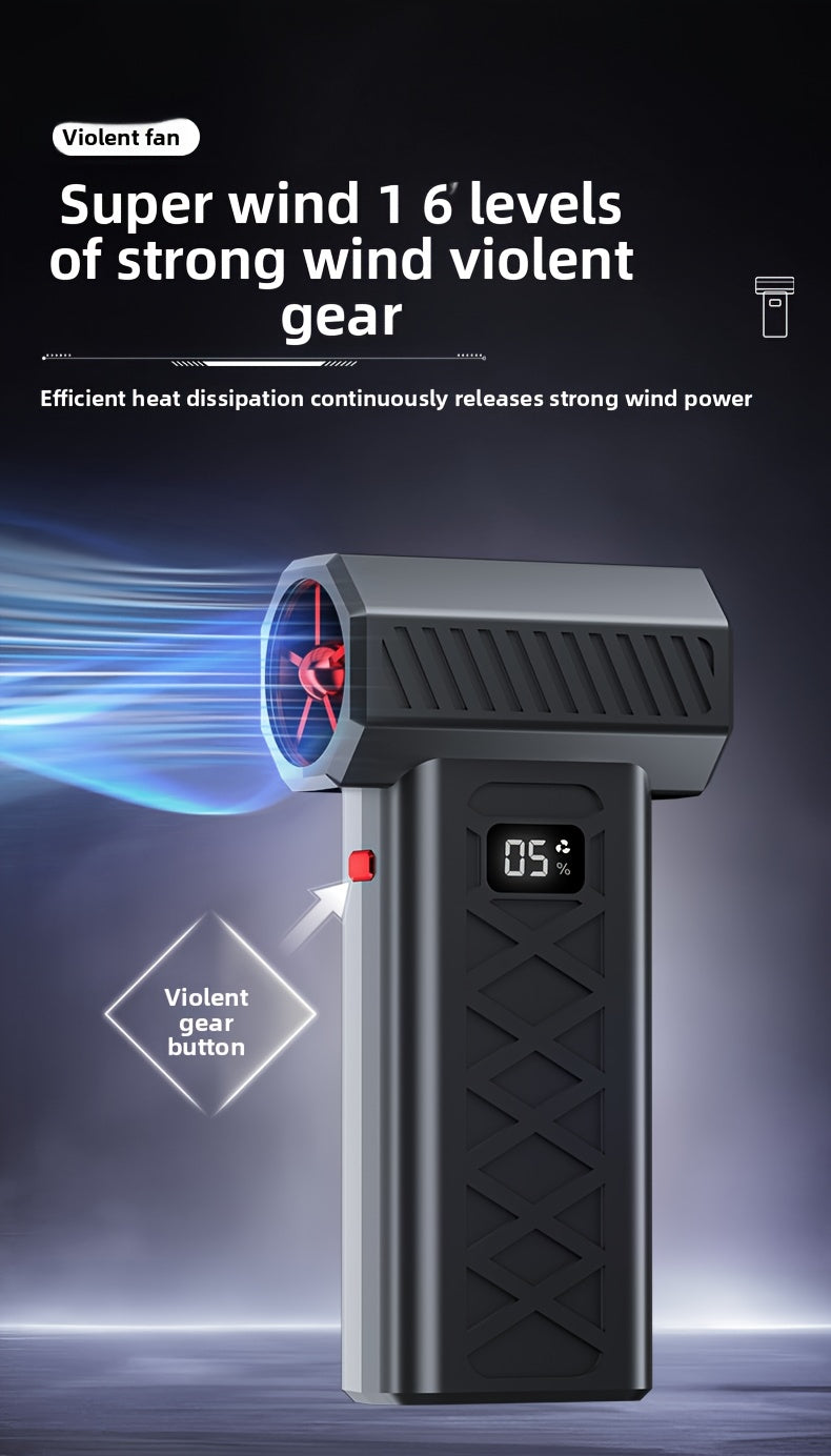 200W High-Power Portable Turbofan Fan with 155km/h Airflow, 6000mAh USB Rechargeable Battery, Ergonomic Handle & Compact Design for Camping, Car, Computer Cleaning, Dust/Snow Removal - Indoor/Outdoor Use, Portable Fan, Campin