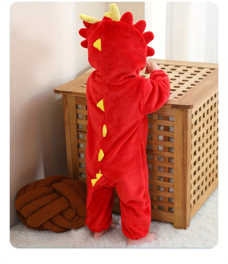 Baby'S Red Dragon Halloween - Cute Cartoon Animal Design with Zipper Closure, Soft & Comfortable for Spring/Fall Outings, Baby, Seasonal Babywear, Playful Baby Style, Durable Baby Clothes, for Outdoor
