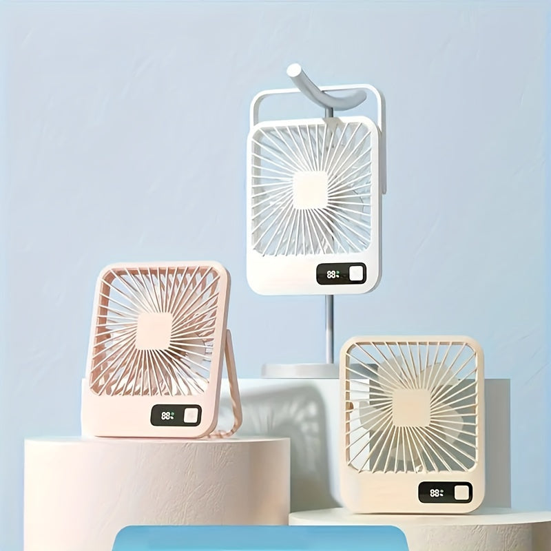 YITUMU Mini Desktop Fan, USB Charging Portable Fan, Square Shape, 1800mAh Rechargeable Cruise Fan, Powerful Wind, 5 Gears Portable Cooling Fan, Quiet Operation, Suitable For Home, Office, Car And Outdoor Travel