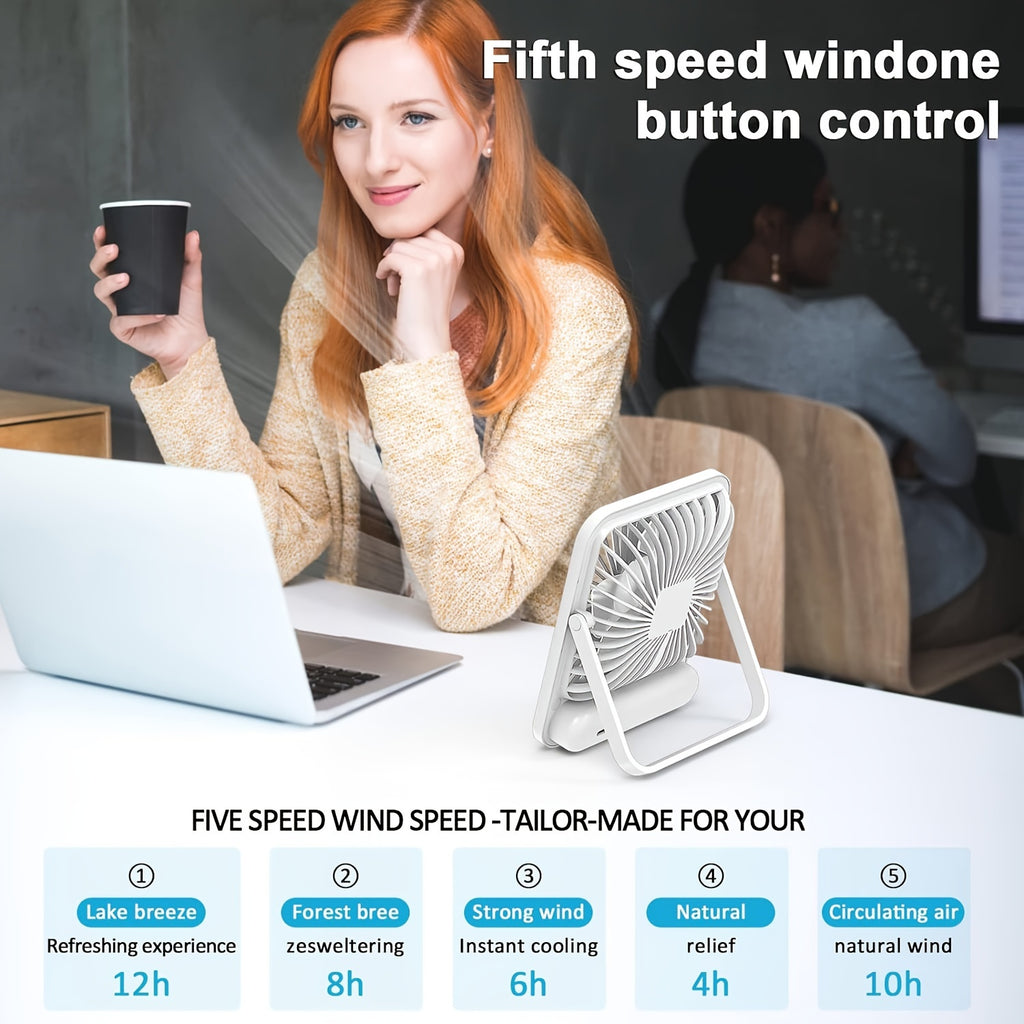 YITUMU Mini Desktop Fan, USB Charging Portable Fan, Square Shape, 1800mAh Rechargeable Cruise Fan, Powerful Wind, 5 Gears Portable Cooling Fan, Quiet Operation, Suitable For Home, Office, Car And Outdoor Travel