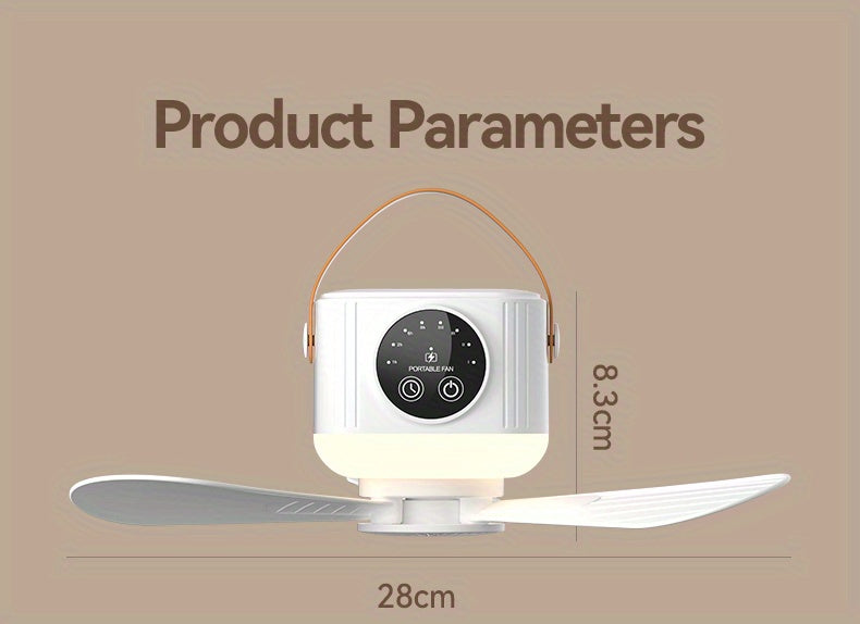 Remote Control Camping Fan with LED Night Light - Rechargeable USB Portable Fan for Tent & Outdoor, 270° Rotation, 3 Light Modes, Sleep Timer, Hanging Hook