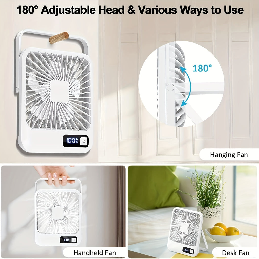 YITUMU Mini Desktop Fan, USB Charging Portable Fan, Square Shape, 1800mAh Rechargeable Cruise Fan, Powerful Wind, 5 Gears Portable Cooling Fan, Quiet Operation, Suitable For Home, Office, Car And Outdoor Travel