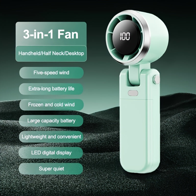 Portable Handheld Fan, 5000rpm Ultra-High Speed Quick Cooling, 1-100-Level Super Power USB Fan, Large Battery Capacity, Mini Portable Fan, USB Rechargeable, Lanyard- Lightweight, Compact, And Easy to Carry for Outdoor Activit