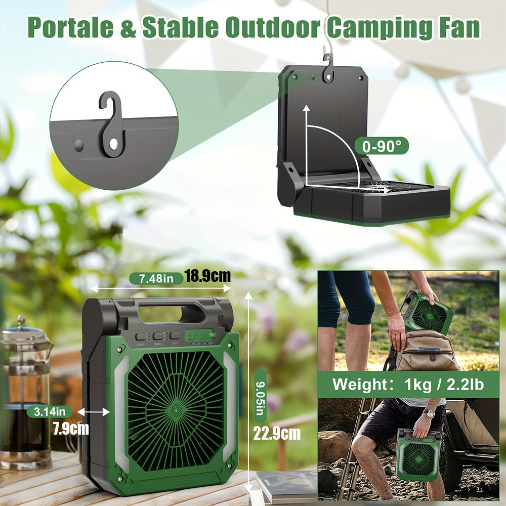 20000mAh Solar Powered Camping Fan with LED Lantern, 3 Speeds Cordless Battery, Portable Fan with Timer & Hanging Hook for Tent, Worksite, Quiet Desk Fan