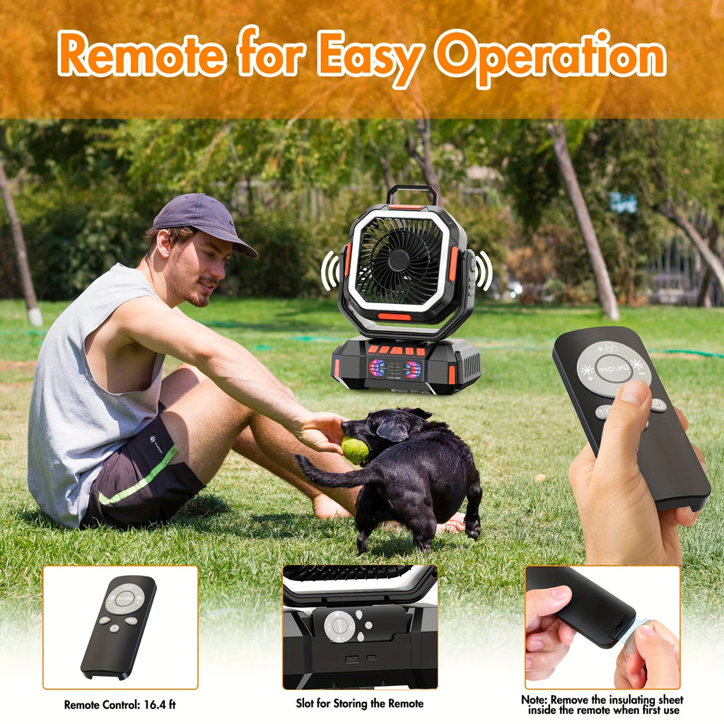 40000mAh Portable LED Camping Fan with Built-in Light - USB Rechargeable Outdoor Cooling Fan Tent, Hiking, Fishing - Sturdy And Compact Design, Green And Orange, Essential for Hiking, Sturdy Handle Function, Camping Accessory