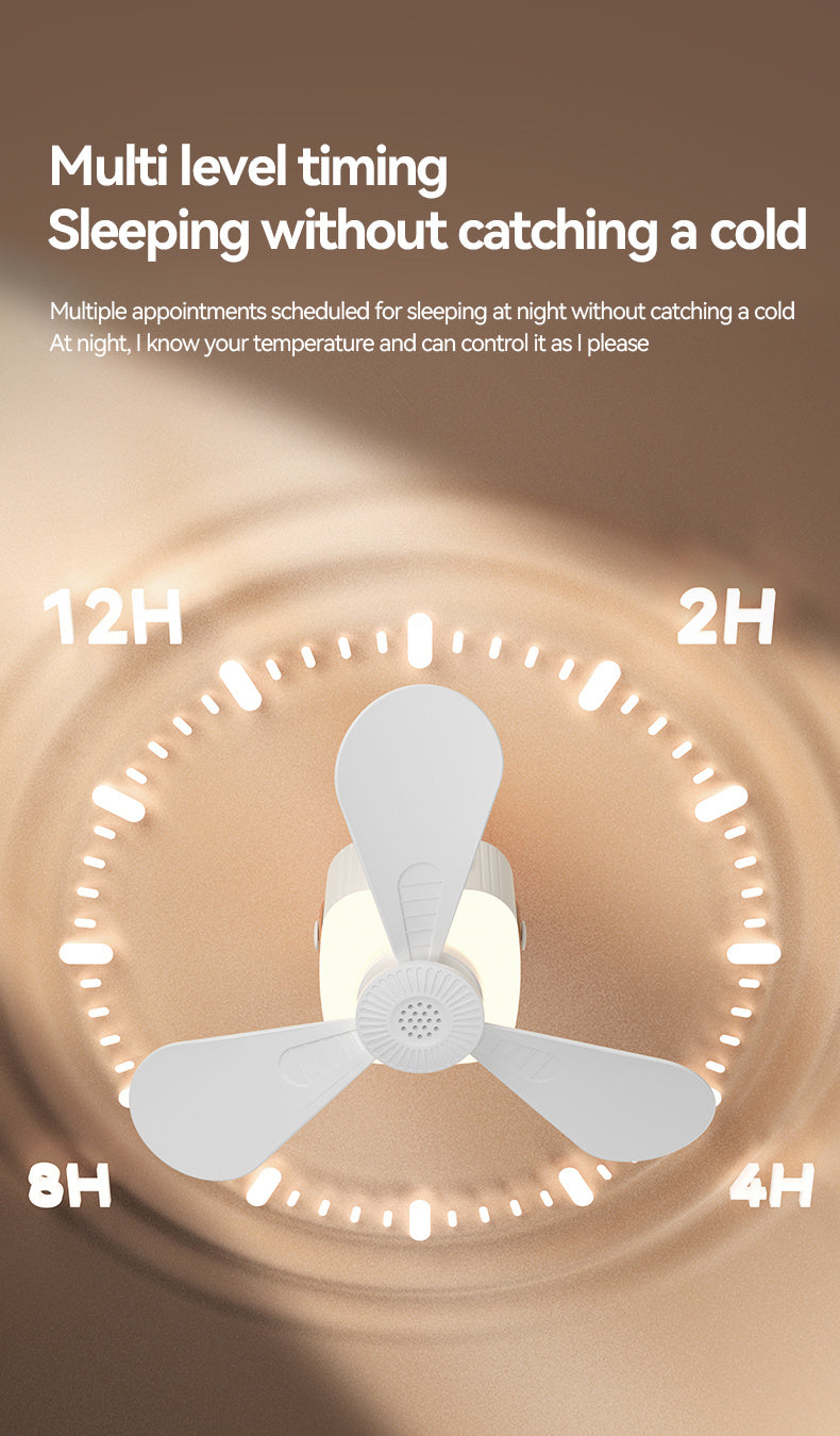 Remote Control Camping Fan with LED Night Light - Rechargeable USB Portable Fan for Tent & Outdoor, 270° Rotation, 3 Light Modes, Sleep Timer, Hanging Hook