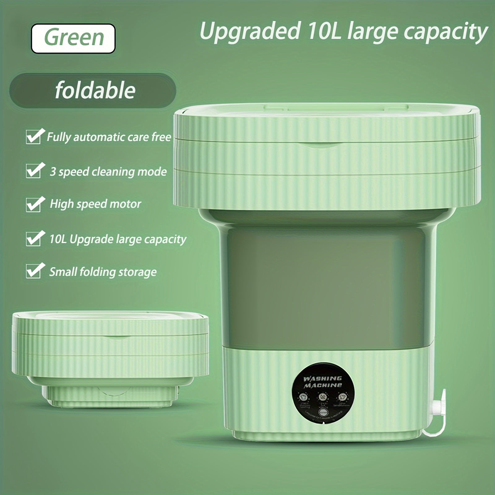 Portable washing machine, 10L foldable mini washing machine, 3 modes deep cleaning underwear, baby clothes, foldable washing machine, apartment, dormitory, camping, RV, travel laundry