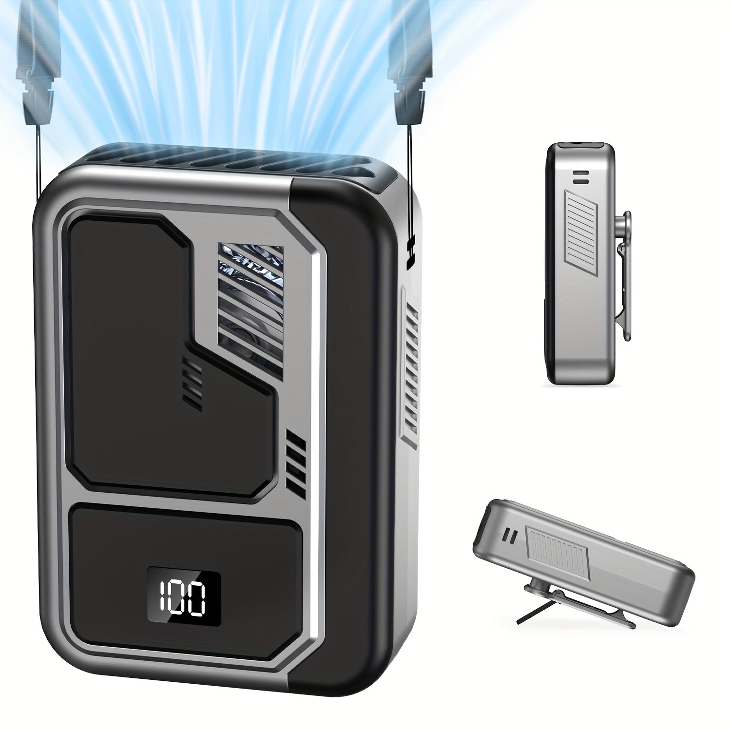 [4-in-1 Portable Fan] 4-in-1 Portable Neck Fan Rechargeable 3 Speeds Personal Fan | Wearable Clip-on Fan With USB Charging Waist Belt Solid | Great For Outdoor Work, Hands-Free Waist Clip For Work Outdoor Travel, Great Birthd