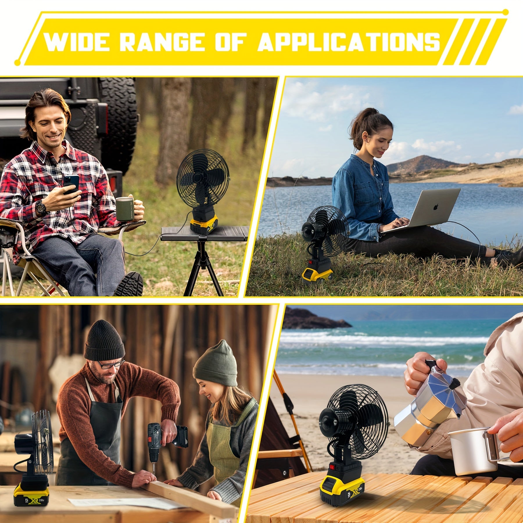 Portable Jobsite Fan Compatible For Dewalt 20v Battery (No Battery Provided) And Direct Power Supply Using Battery Charger Cordless Works Fan Battery Portable Fan With Low Voltage Protection, USB Port, Good For Campaing, Ourd