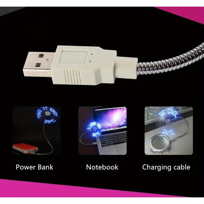 1pc Portable USB Desk Fan with LED Clock Display - Silent Energy-Saving Cooling Fan, Adjustable Speeds, USB-Powered Compact Design for Desktop, Laptop, Tablet - Space-Saving Mini Fan, Portable Fan, Desktop Accessory, Sturdy M