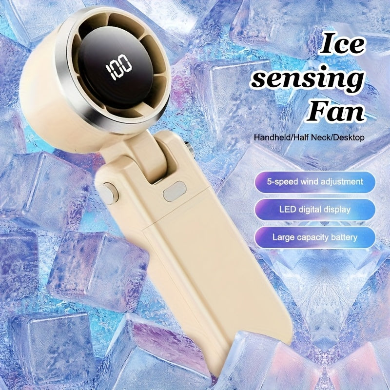 Portable Handheld Fan, 5000rpm Ultra-High Speed Quick Cooling, 1-100-Level Super Power USB Fan, Large Battery Capacity, Mini Portable Fan, USB Rechargeable, Lanyard- Lightweight, Compact, And Easy to Carry for Outdoor Activit