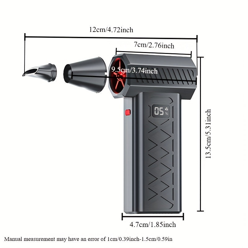200W High-Power Portable Turbofan Fan with 155km/h Airflow, 6000mAh USB Rechargeable Battery, Ergonomic Handle & Compact Design for Camping, Car, Computer Cleaning, Dust/Snow Removal - Indoor/Outdoor Use, Portable Fan, Campin
